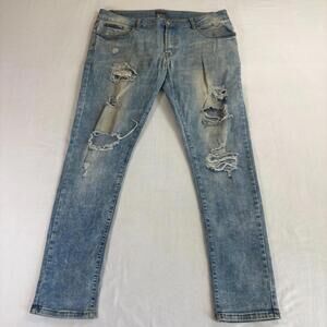 Black Skinny Flex Mens 34x32 Distressed Light Wash Stretch Jeans Slim Fit Denim
